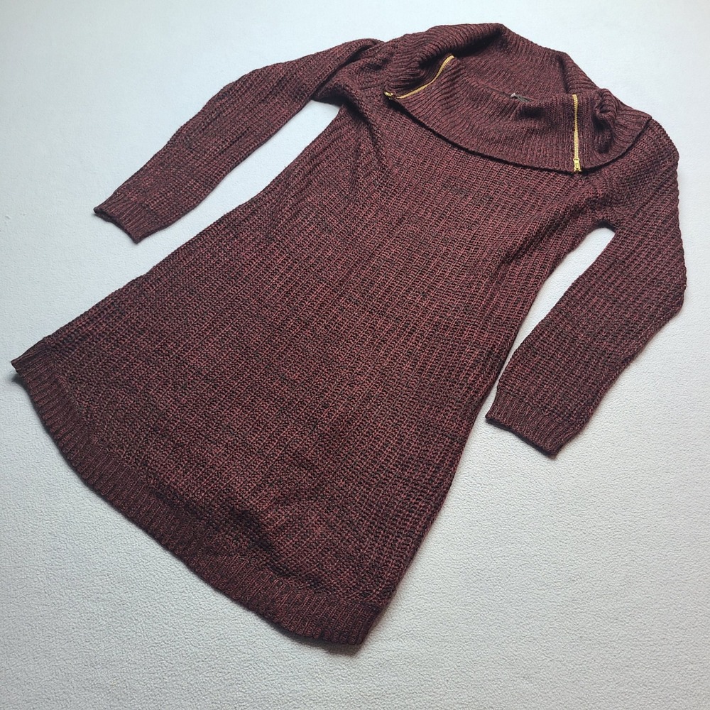 Derek Heart Sweater Dress Women XL Burgundy Excellent Zipped Cowl Neck Knit